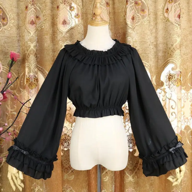 

Women Medieval Shirt White Lolita Vintage Victorian Renaissance Steampunk Gothic Blouse Ladies Short Design Party Lace Tops