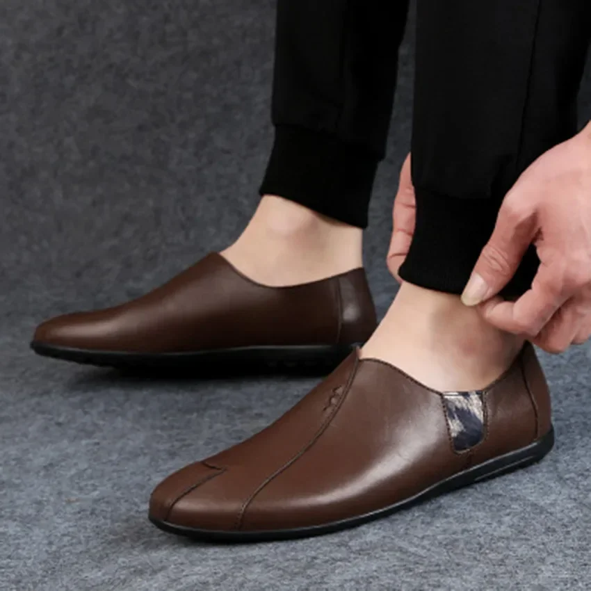 

2023 New Arrival Peas Shoes Soft Comfort Male Casual Shoe Flats PU Slip on Lazy for Man's Spring Summer Brown Loafers Sneakers