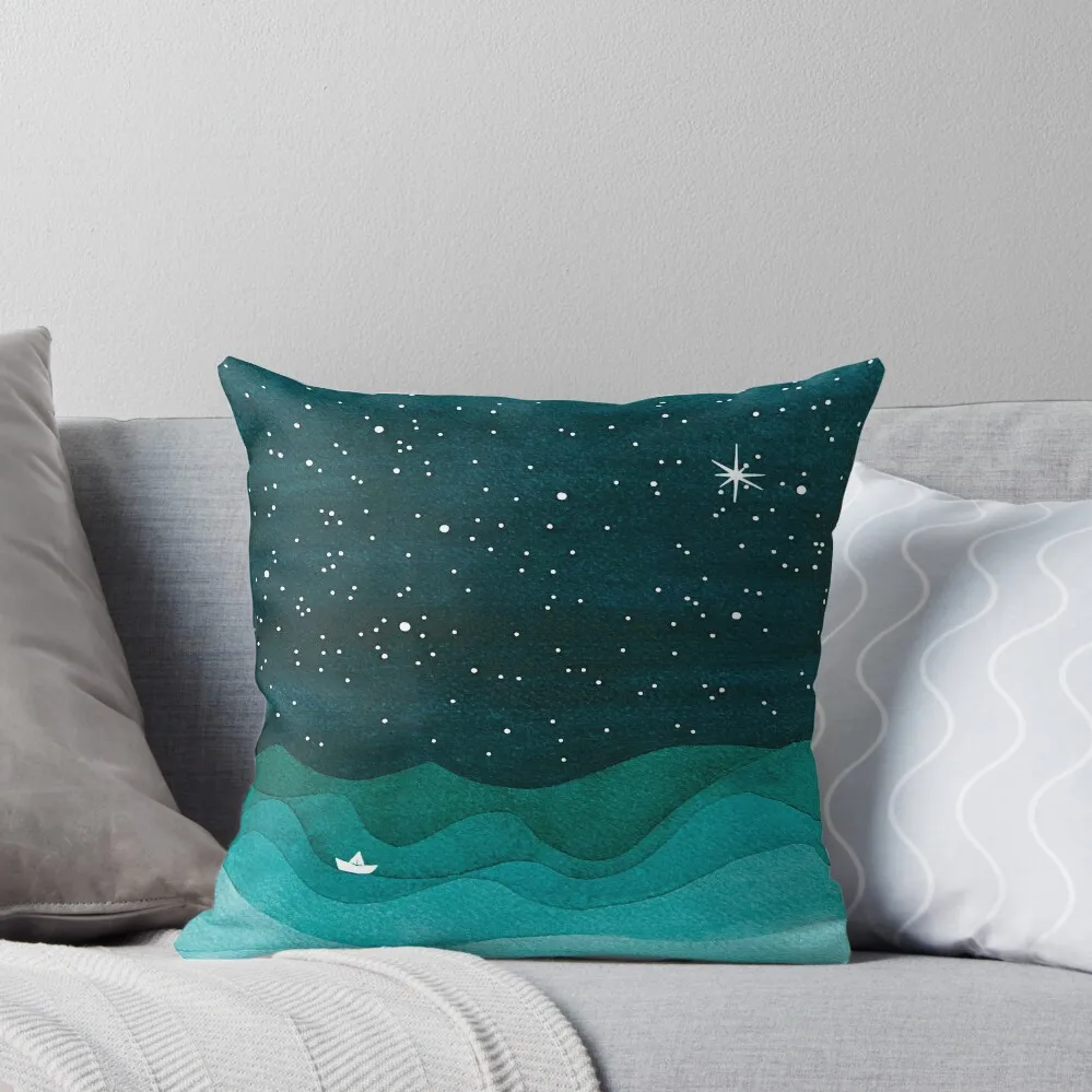 

Starry Ocean, teal sailboat watercolor sea waves night Throw Pillow pillows decor home Sofa Cushions Sofa Decorative Covers