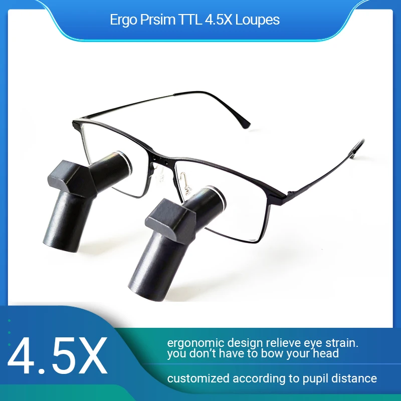 

Burite New TTL4.5X Ergonomic Design 4.5X Ergo Prism Loupes Dental ENT Surgical IPD Customized Magnifying Glasses（ERGO-TTL-4.5X)