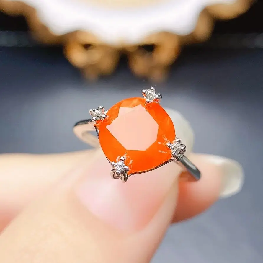 

Кольца с натуральным оранжевым опалом 9x9 мм, обручальные кольца из стерлингового серебра 925 пробы с опалом, серебряное кольцо 925 пробы, Подарок на годовщину