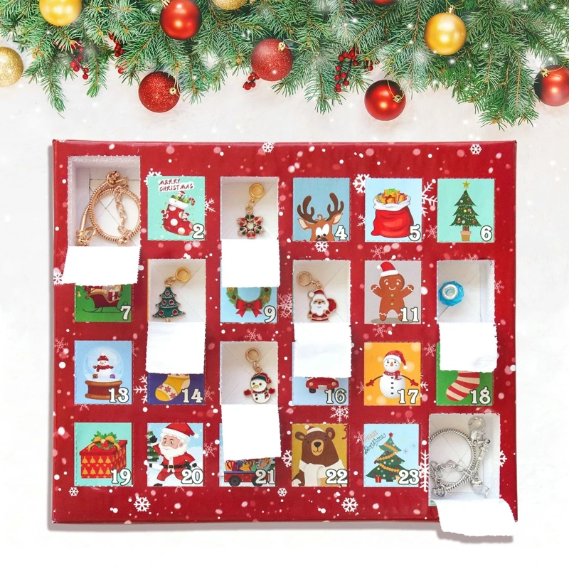 

24 Grid Surprise Blind Box Set Girds Christmas Countdown Advent Calendar Bell Creative Handmade Diy Children Bracelet Gift Xmas