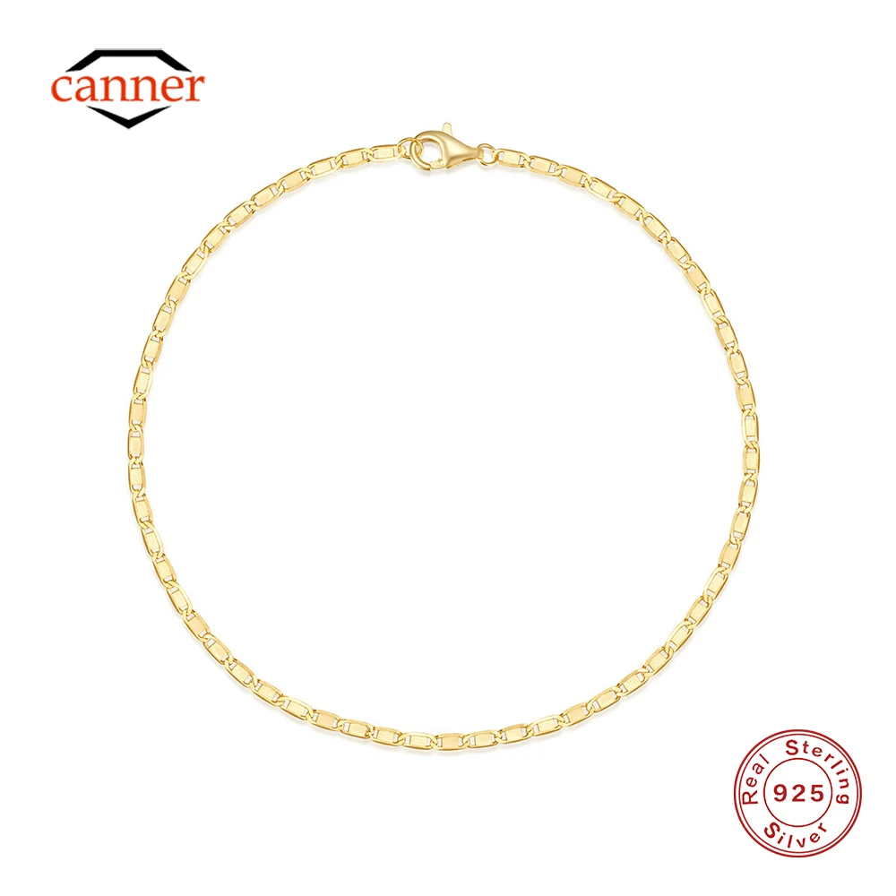

CANNER 925 Sterling Silver Geometric Chain Bracelet For Women 18K Gold Minimalism Simple Fine Jewelry Exquisite Party Gift