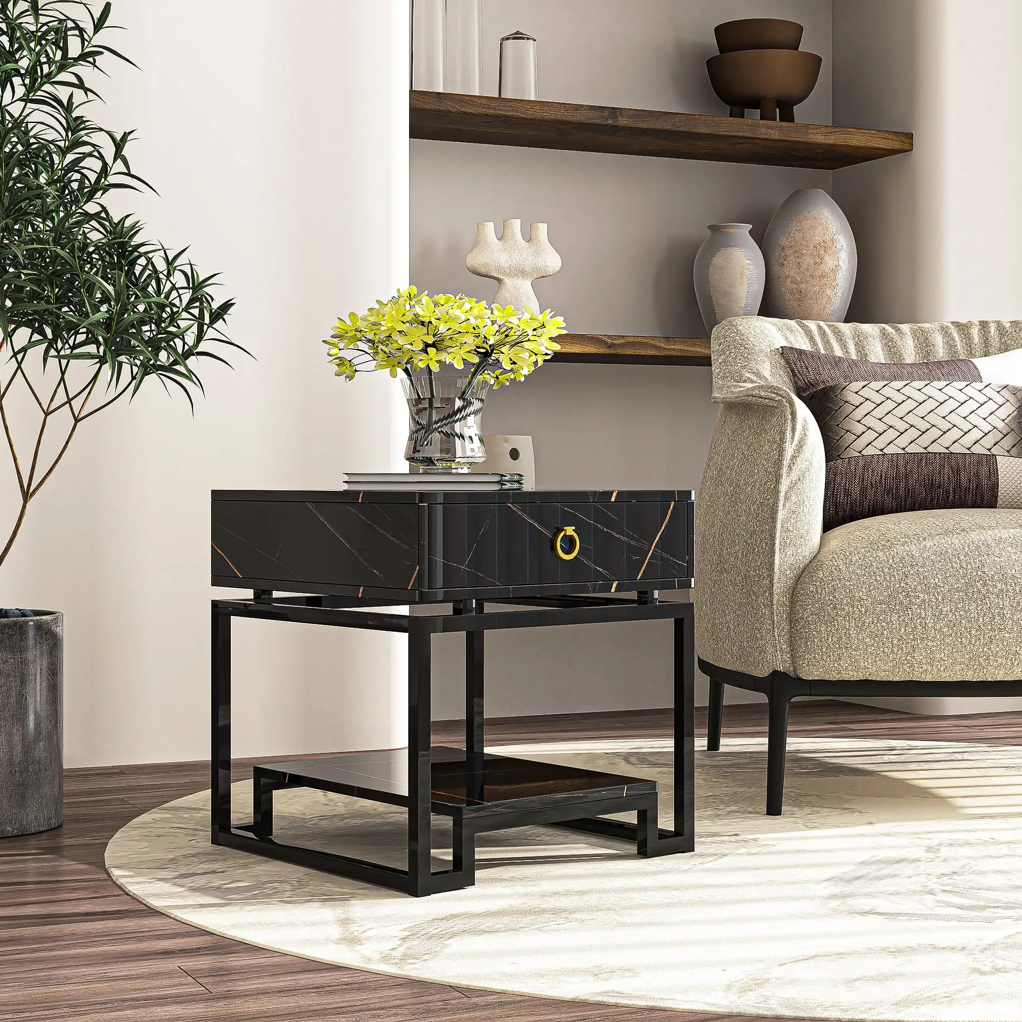 Hommoo One-Drawer Faux Marble Surface Nightstand Modern Bedside Table Night Stand End Side Table Black
Hommoo One-Drawer Faux Marble Surface Nightstand Modern Bedside Table Night Stand End Side Table Black