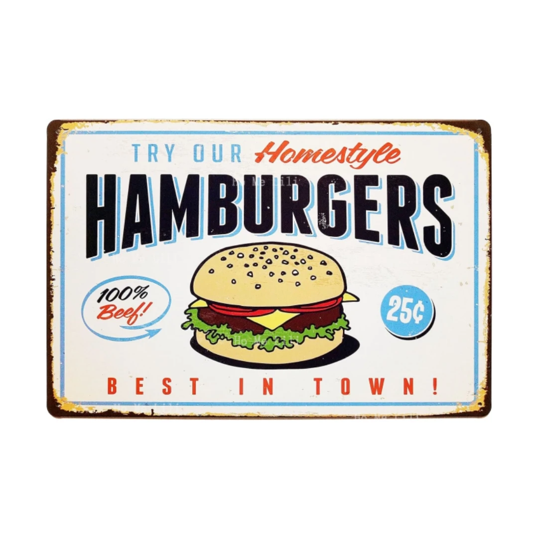Best In Town Hamburgers Retro Metal Vintage Tin Signs Bar Wall Decor Metal Sign Kitchen
Best In Town Hamburgers Retro Metal Vintage Tin Signs Bar Wall Decor Metal Sign Kitchen