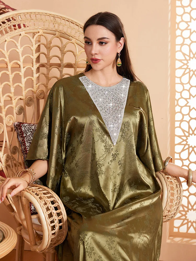 

Dubai Abaya Long Dress Women Diamonds Batwing Sleeve Muslim Turkey Moroccan Kaftan Saudi Islamic Jalabiya Abayas Dress Vestidos