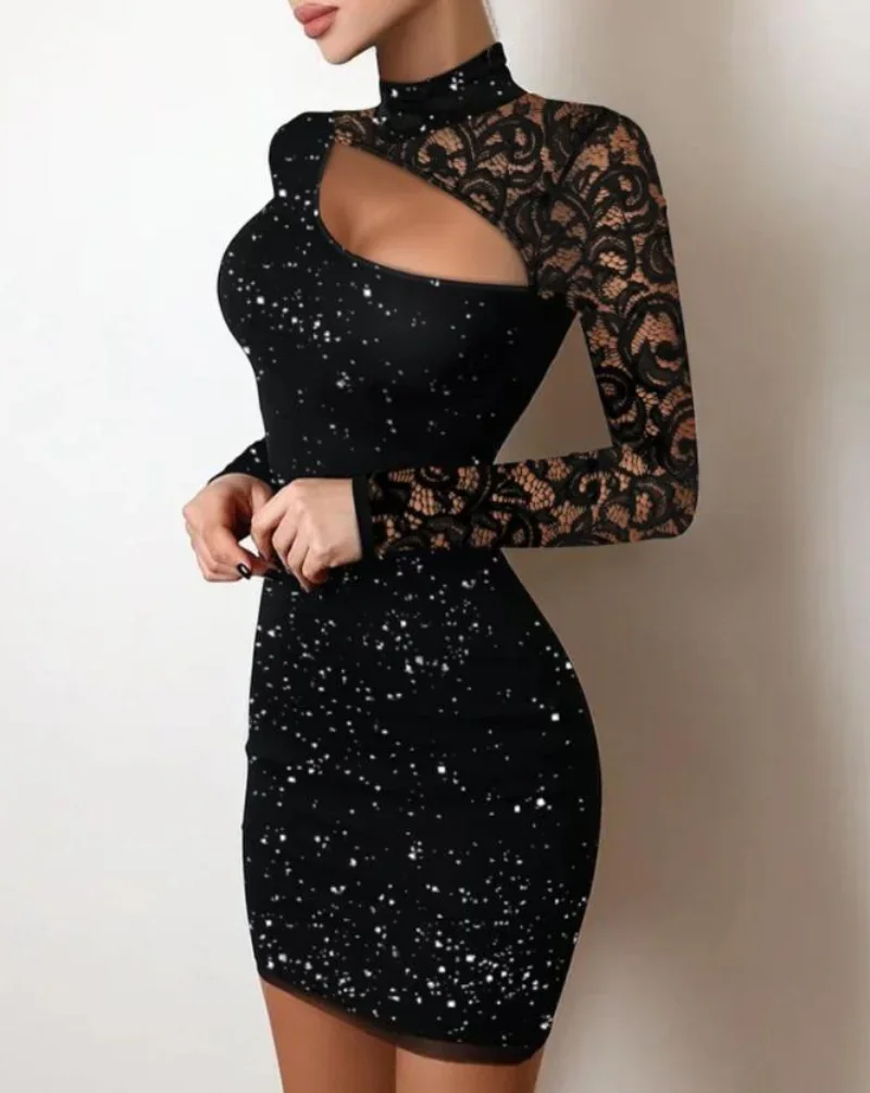 Evening Dresses for Women 2022 New Elegant Sexy Party Wedding Guest Glitter Contrast Lace Cutout Long Sleeve Bodycon Mini Dress
Evening Dresses for Women 2022 New Elegant Sexy Party Wedding Guest Glitter Contrast Lace Cutout Long Sleeve Bodycon Mini Dress