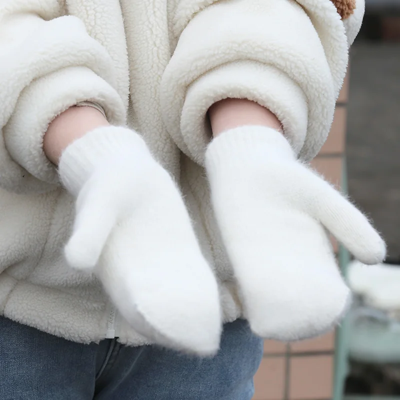 

1Pair Cute Winter Double-layer Rabbit Hair Gloves Female Plush Solid Color All Fingers Women Girls Soft Thicken Warm Mittens