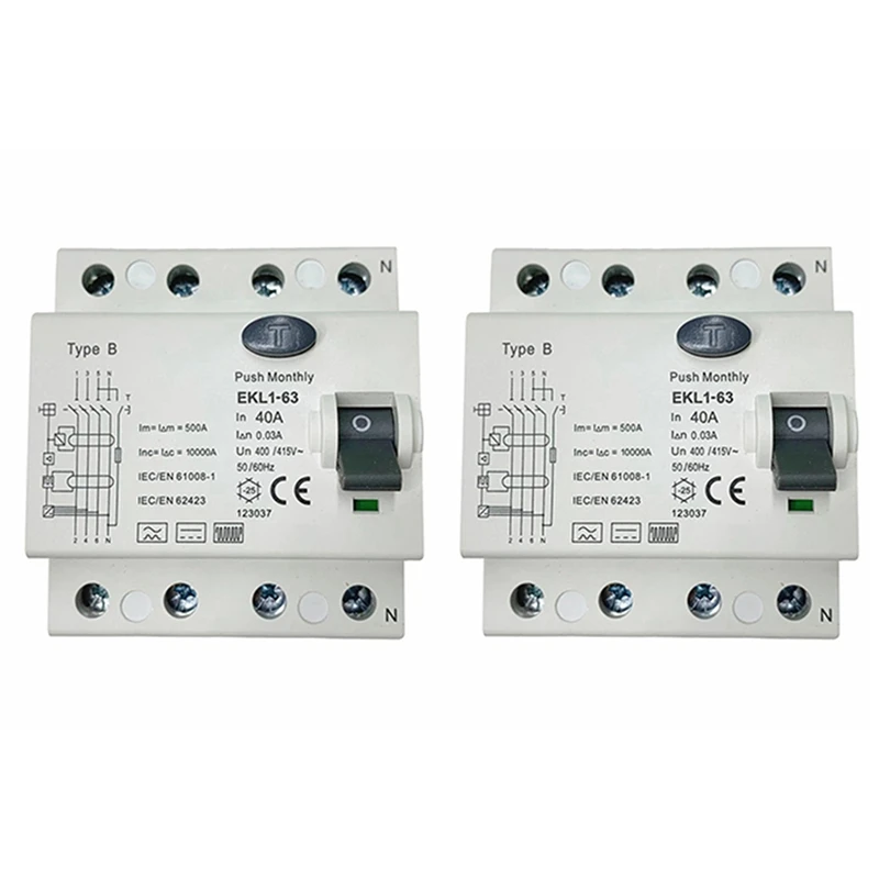 

Автоматический выключатель остаточного тока RCCB, 2 шт., 10 кА, 4 полюса, 40 А, 30 мА, утечка RCD ELCB EKL1-63, тип B