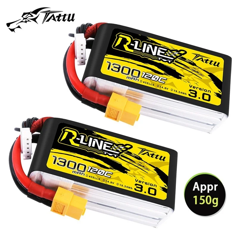 

TATTU R-LINE 3.0 14.8V 120C Lipo Battery 1300mAh For RC FPV Airplane Quadcopter Helicopter Drone Parts 4S Rechargeable BATTERY