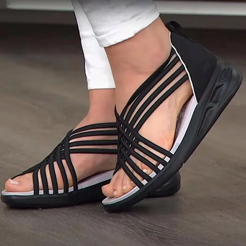 

2024 NEW Trendy Plus Size 43 Wedges Sandals Women Hollow Breathable Braided Fish Sports Sandals Roman Women Sandales