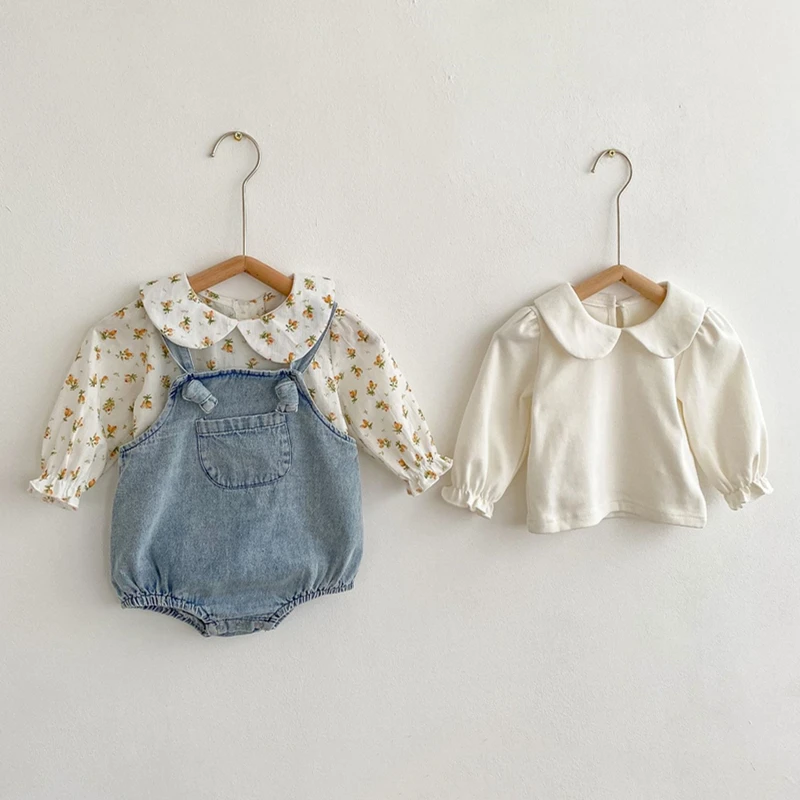 Infant Baby Girl Clothing Sets Autumn Floral Bottoming Shirt and Denim Strap Romper Suit for Newborns Cute Cotton Kids Clothes
Infant Baby Girl Clothing Sets Autumn Floral Bottoming Shirt and Denim Strap Romper Suit for Newborns Cute Cotton Kids Clothes