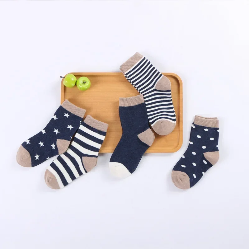 

5 Pairs/Lot Cartoon Kids Socks Spring Autumn Stripe Dot Baby Girls Boys Ankle Socks Soft Toddlers Short Socks 0-5Y Children