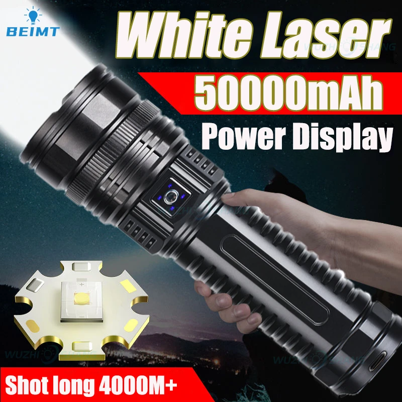 50000mah High Power White Laser Flashlight USB Rechargeable Zoomable Long Range Torch Emergency lantern With Battery Indicator
50000mah High Power White Laser Flashlight USB Rechargeable Zoomable Long Range Torch Emergency lantern With Battery Indicator