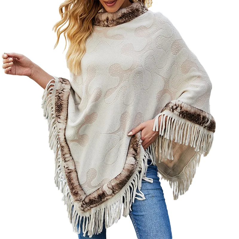 Autumn Winter New European American Cape Tassel Shawl Sweater Imitation Wool Collar Coat Ponchos Women Capes Beige Cloak
Autumn Winter New European American Cape Tassel Shawl Sweater Imitation Wool Collar Coat Ponchos Women Capes Beige Cloak