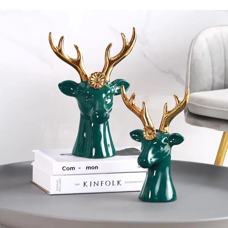 

Ceramics Animal Crafts Ornaments Deer Deer Head Golden Animal Statue Modern Home Decoration Golden Handicraft Furnishings