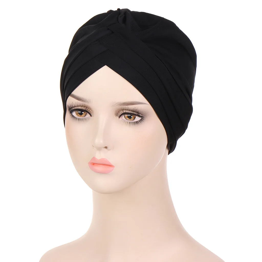 

New Hijab Chemo Cancer Beanies Turbans Hats Cap Pre Tied Twisted Solid Headwrap Headwear for Women Hair Loss Cover