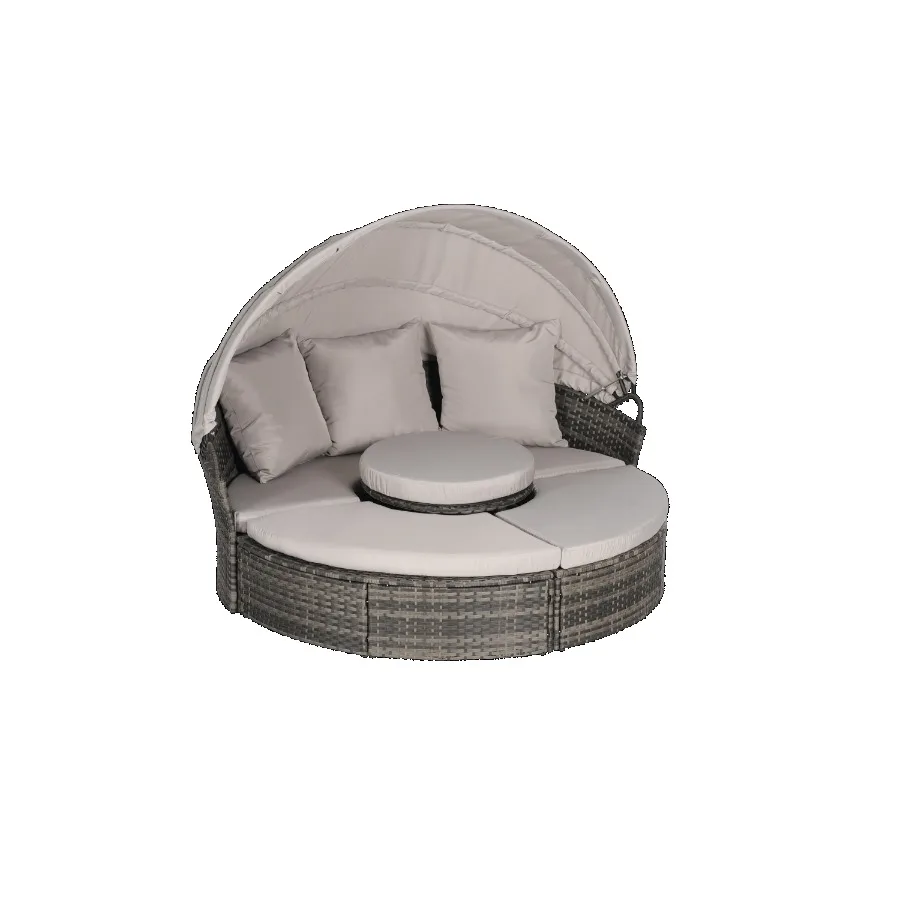 5 Pieces Outdoor Patio Round Daybed Furniture Wicker Conversation Set with Retractable Canopy Soft Cushions and Storable Table 5 Pieces Outdoor Patio Round Daybed Furniture Wicker Conversation Set with Retractable Canopy Soft Cushions and Storable Table