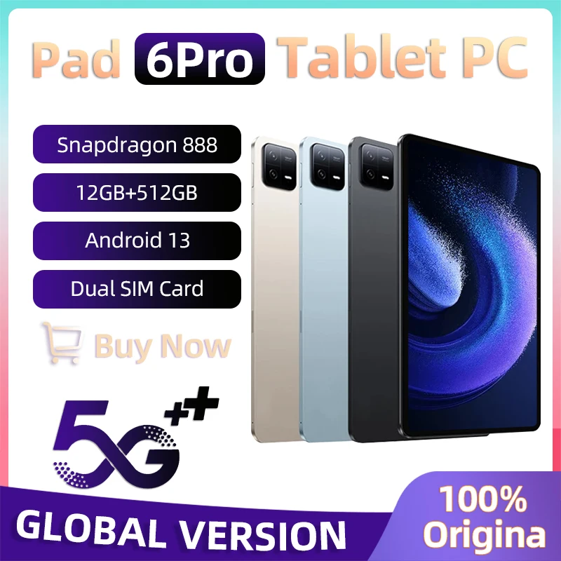 

2024 Global Version Original Tablet PC Android 13 Pad 6 Pro Snapdragon 888 RAM 16GB+ROM 1TB 5G Dual SIM Card 10000mAh HD 4K Tab