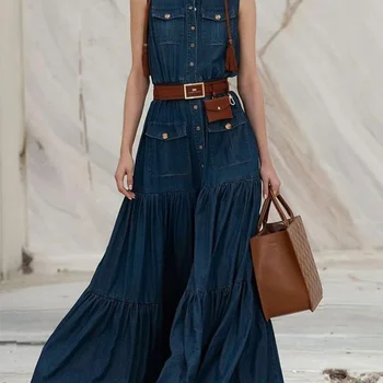 O Vesitdo Mini Sexy Colorido Y2K para Mulheres: Uma Ode ao Estilo Vibrante e Nostalgia 12 Women Fashion Demin Tank Dress Turn Down Coallr Vintage Pleated A-Line Summer Casual Retro High Street Pockets Dresses 2024