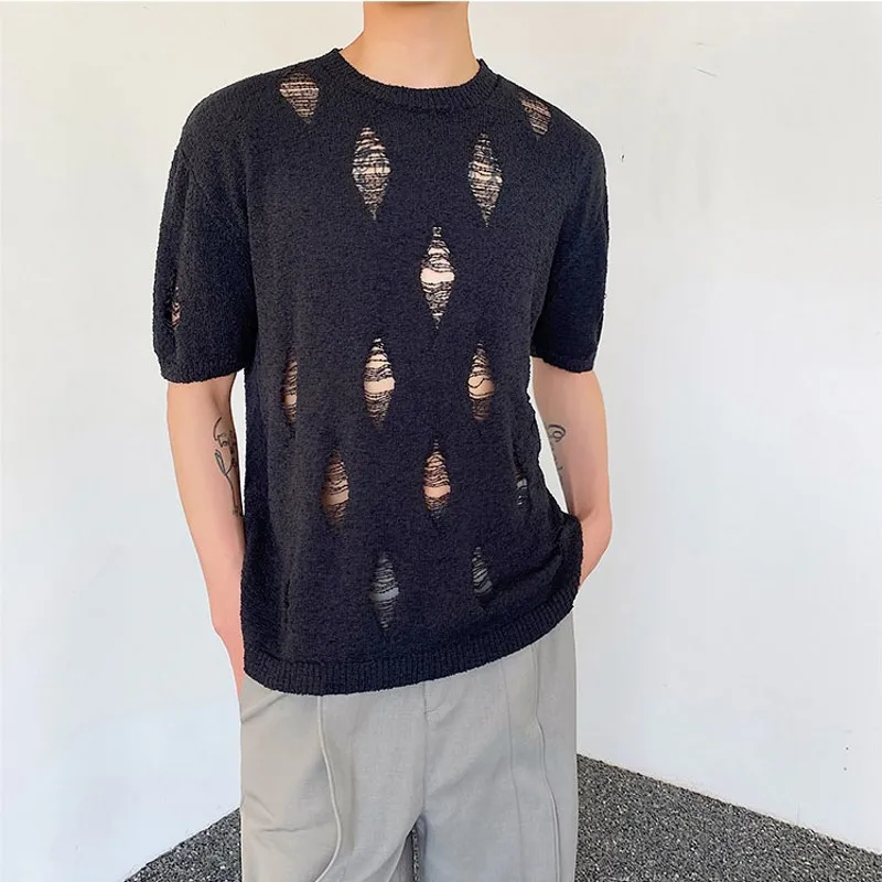 Summer Fashion Knitted Holes T-Shirts Men Black White Short Sleeve Stretch Tops Tees Young Personalized Streetwear Clothing
Summer Fashion Knitted Holes T-Shirts Men Black White Short Sleeve Stretch Tops Tees Young Personalized Streetwear Clothing