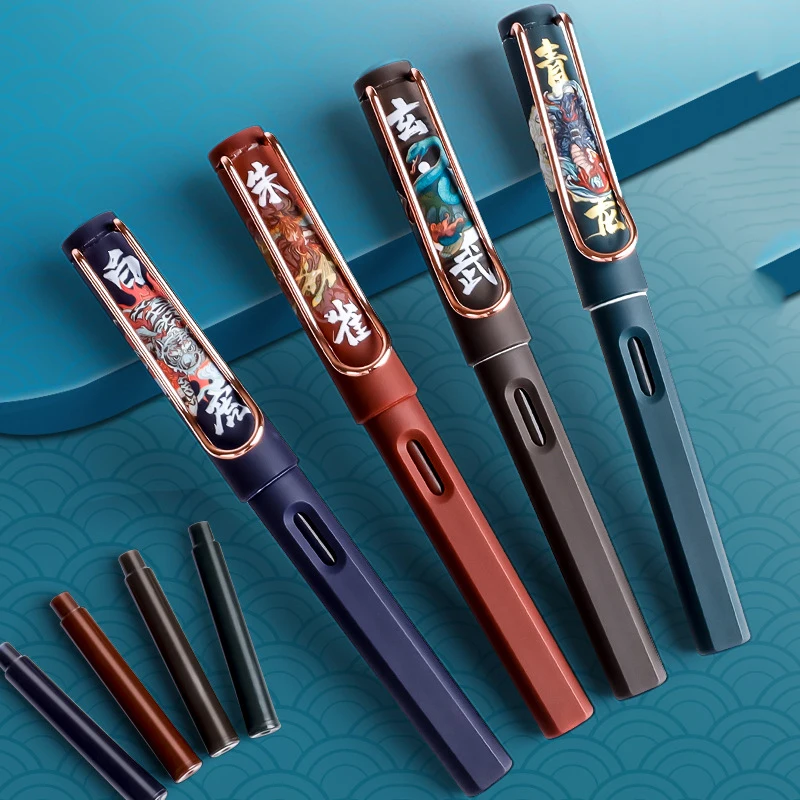 Blue Ink Fountain Pen, Refillable Student Business Writing Pens, Includes 4 Pieces Black Fountain Pen Ink Cartridge 0.5 mm
Blue Ink Fountain Pen, Refillable Student Business Writing Pens, Includes 4 Pieces Black Fountain Pen Ink Cartridge 0.5 mm