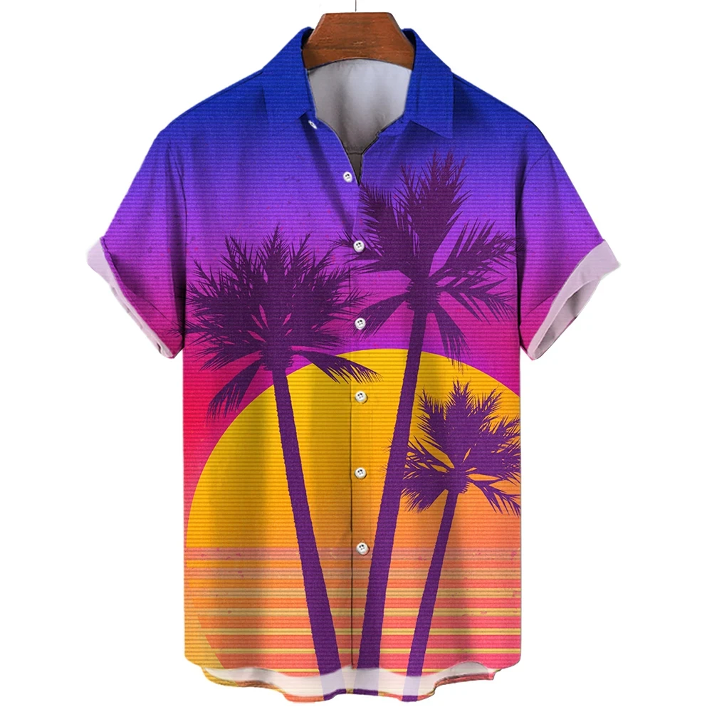 

Hawaiian Tropical Palm Tree Print Design Men's Short Sleeve Shirt Seaside Beach Fashion Button Up Shirt Top