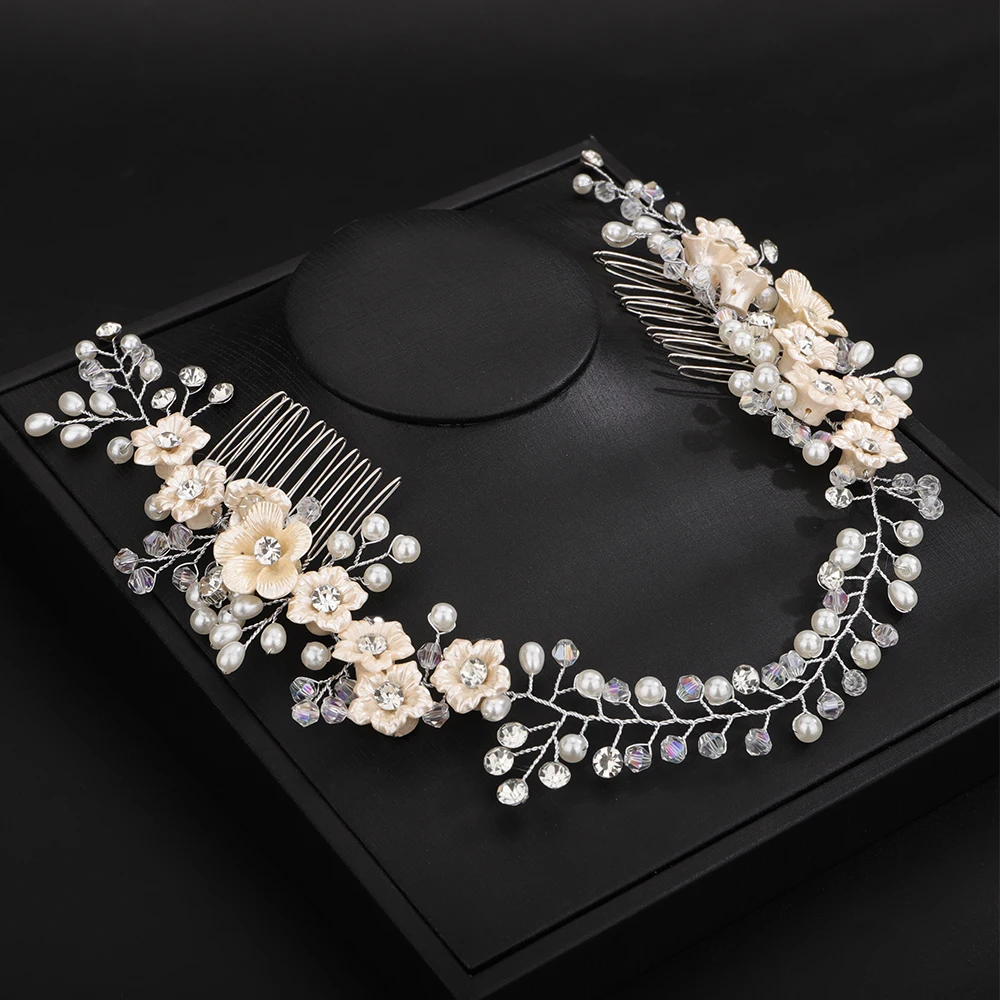 Rhinestone Pearl Wedding Headband Hair Comb for Women Crystal Handmade Flower Head Accessories Ornaments Trendy Party Headpieces 3 S2728bdbace6448ff9a33f6f47950e8d8X