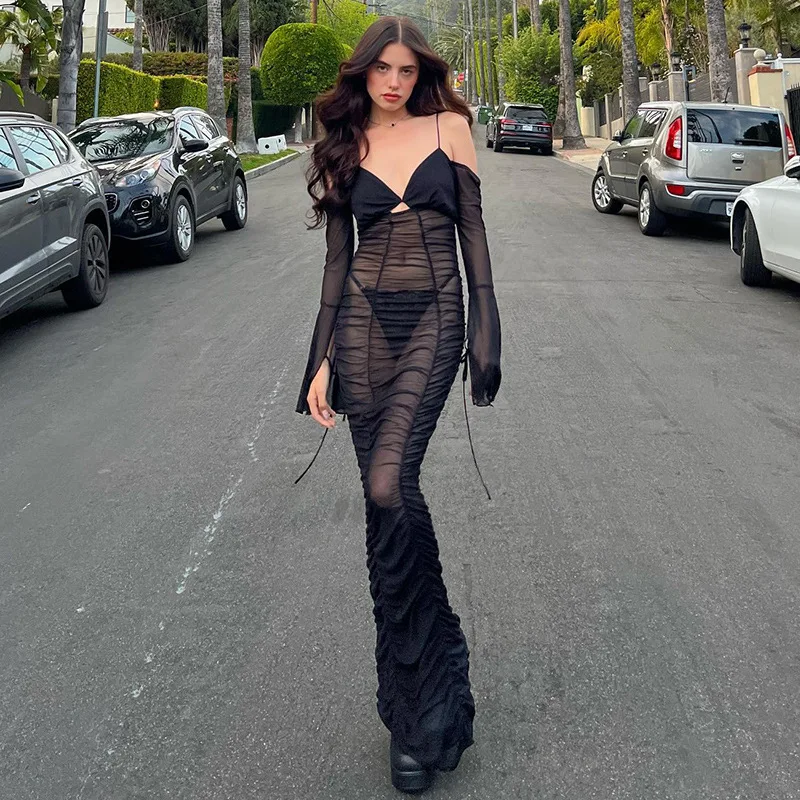 HEZIOWYUN Women Sexy Lace Mesh Sheer Maxi Long Dress Long Sleeve Tie-up See-through Pleated Cold Shoulder Party Skinny Sundress
HEZIOWYUN Women Sexy Lace Mesh Sheer Maxi Long Dress Long Sleeve Tie-up See-through Pleated Cold Shoulder Party Skinny Sundress