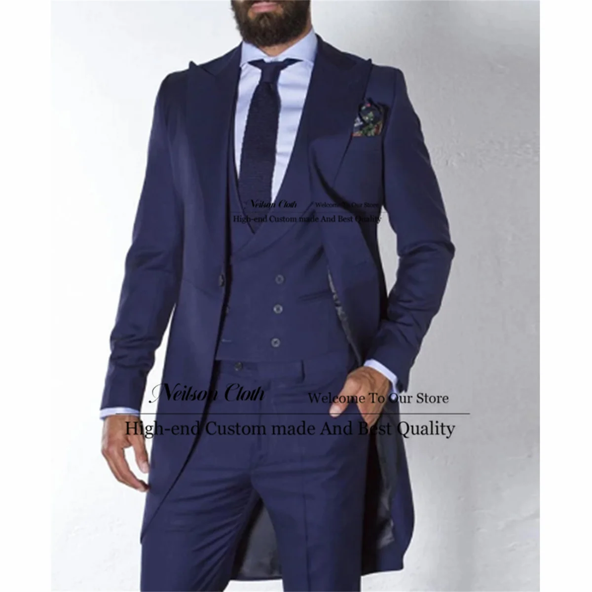 Formal Navy Blue Men Suits Peaked Lapel Long Coat Groom Wedding Tuxedos 3 Pieces Sets Male Prom Blazers Slim Fit Terno Masculino
Formal Navy Blue Men Suits Peaked Lapel Long Coat Groom Wedding Tuxedos 3 Pieces Sets Male Prom Blazers Slim Fit Terno Masculino