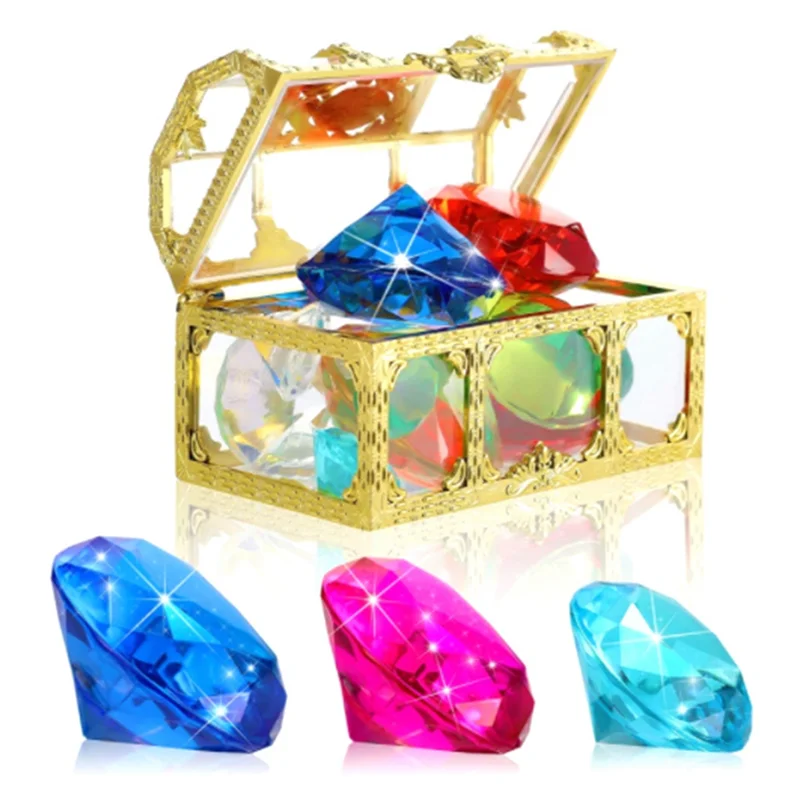

12Pcs Diving Gem Pool Toys Include Colorful Diamonds Set Dive Toy Treasure Chest Underwater Swimming Toy Gem Pirate Box