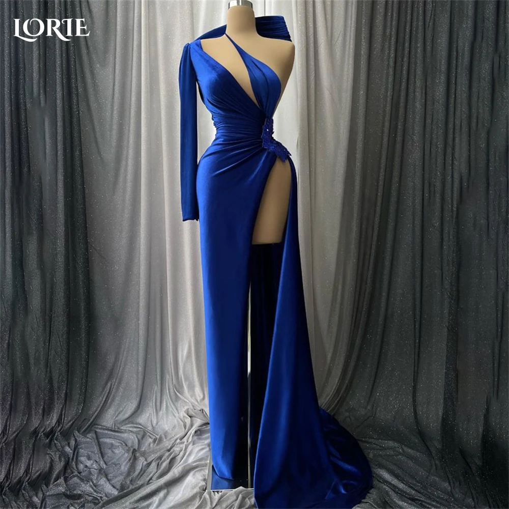 

LORIE Luxury Mermaid Evening Dresses One Shoulder Pleats Sexy High Side Slit Prom Dress Flowers Pageant Celebrity Party Gowns