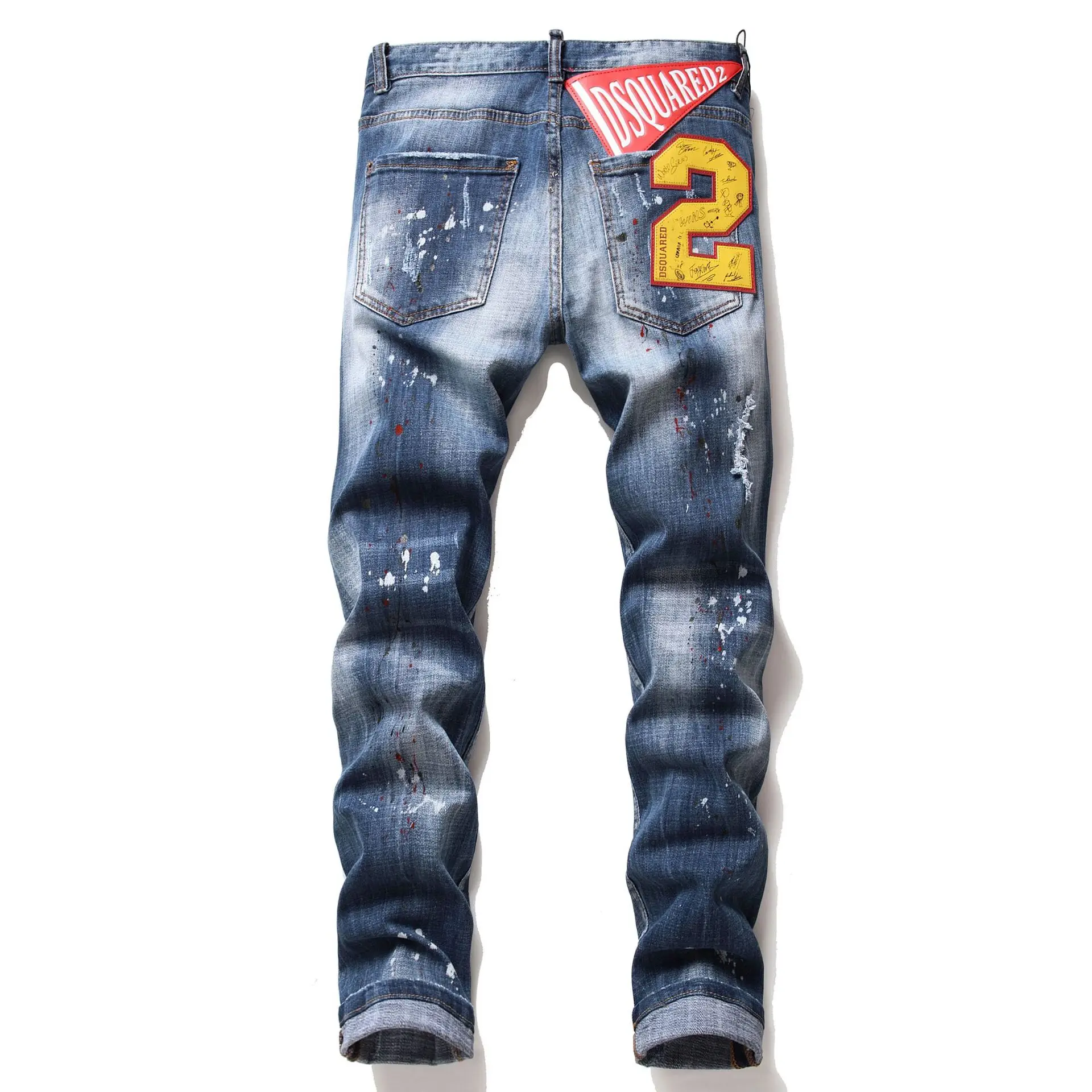 New High Quality Ripped Men Ripped Hole Denim Pants Big Badge Stretch Straight Embroidery Tide Men Jeans
New High Quality Ripped Men Ripped Hole Denim Pants Big Badge Stretch Straight Embroidery Tide Men Jeans