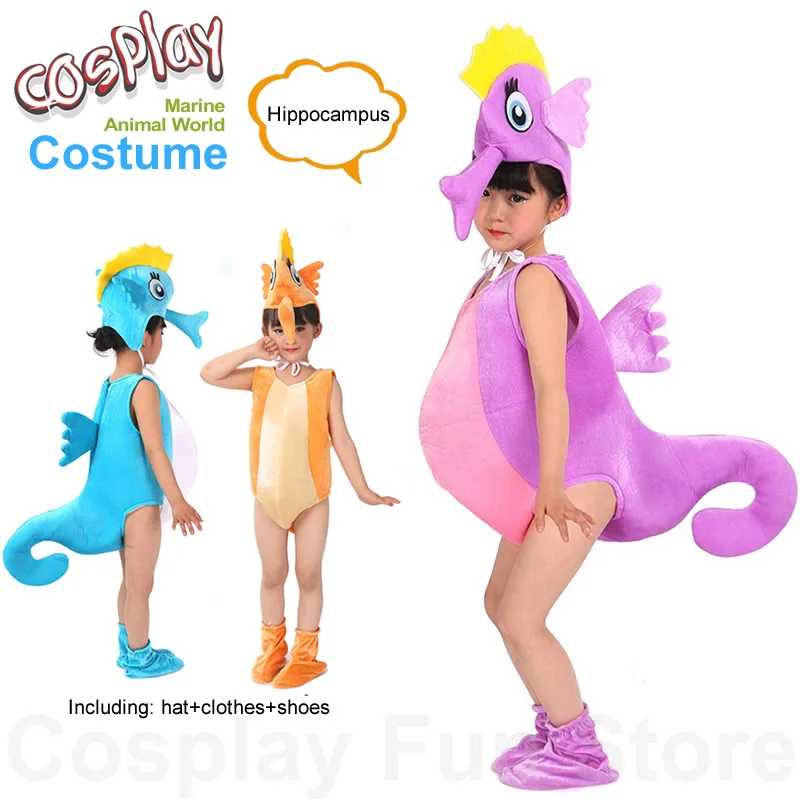 

Marine Animals Hippocampus Cosplay Costume Children‘s Performance Clothing Set Hat shoes Clothes Kids Anime Dancing Dress Show