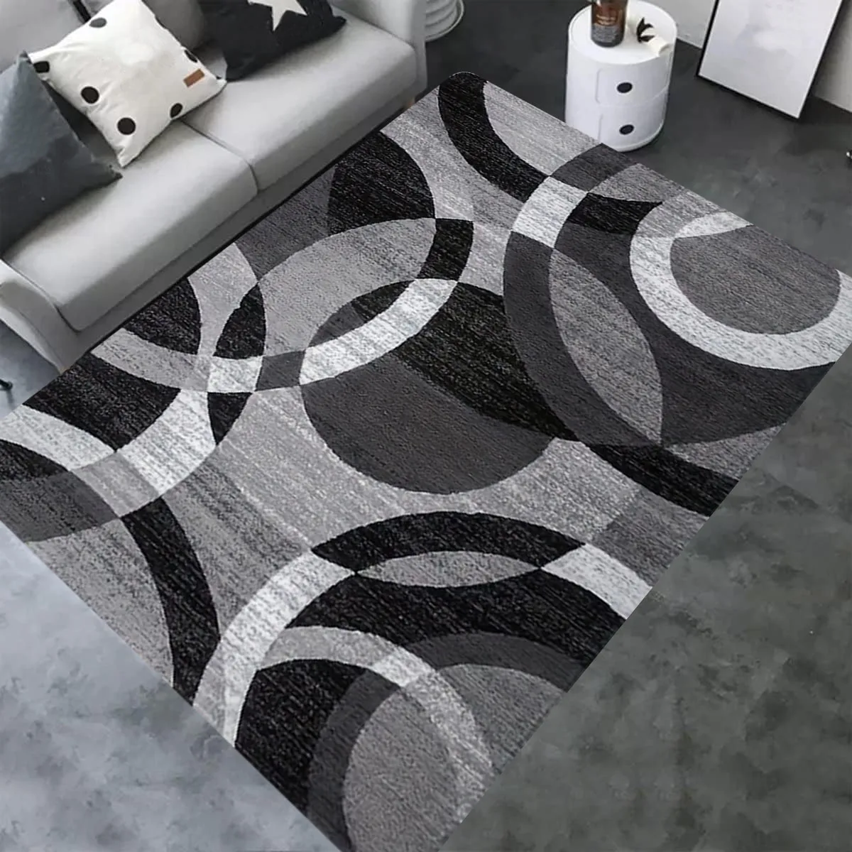 

1pc Nordic black grey living room carpet, comfortable machine washable flannel floor mat, home, indoor and outdoor area floor ma