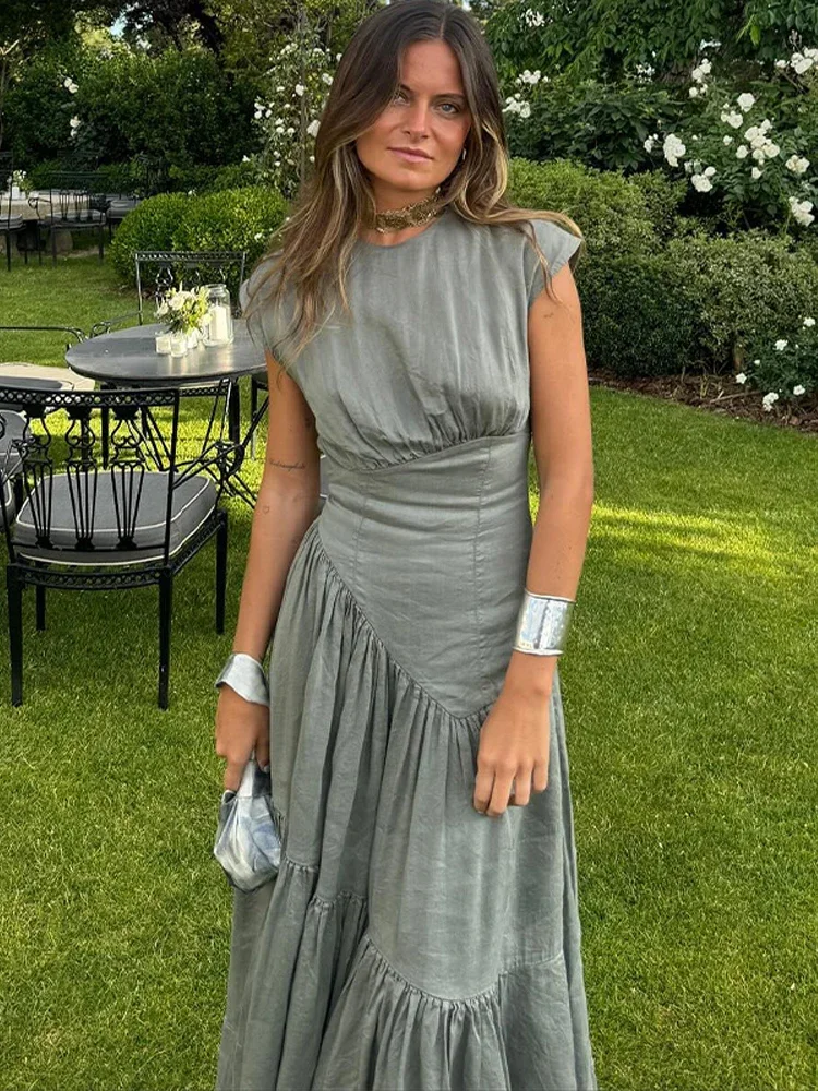 Elegant Solid Ruffled Spliced Maxi Dress Women Chic O Neck Sleeveless High Waist Bodycon Dresses Summer New Lady Street Vestidos
Elegant Solid Ruffled Spliced Maxi Dress Women Chic O Neck Sleeveless High Waist Bodycon Dresses Summer New Lady Street Vestidos