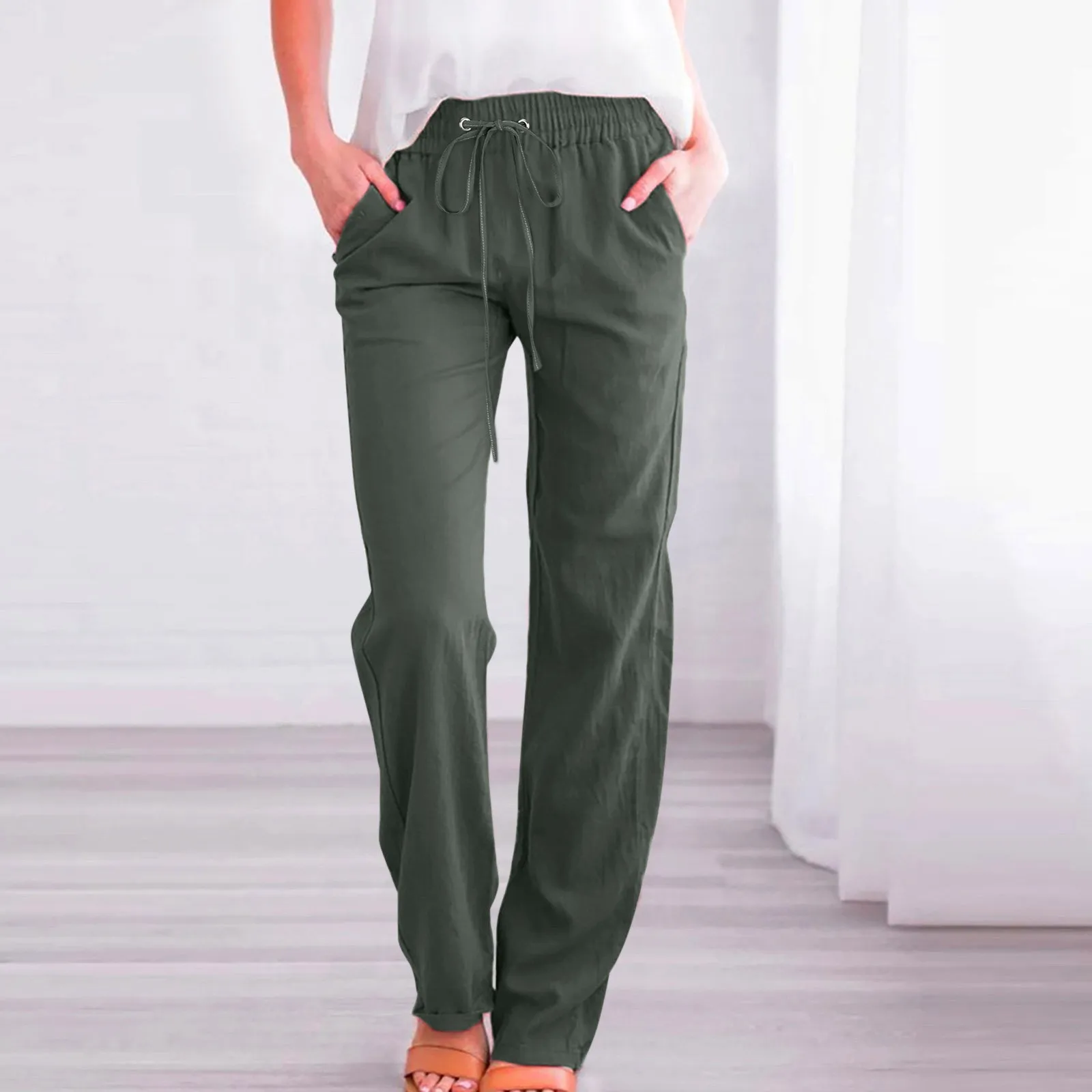 Sweat Pants Women CasualSummer Women's Cotton Linen Drawstring Loose Wide-Leg Pants Hot Sale Long Trousers With Pocket
Sweat Pants Women CasualSummer Women's Cotton Linen Drawstring Loose Wide-Leg Pants Hot Sale Long Trousers With Pocket