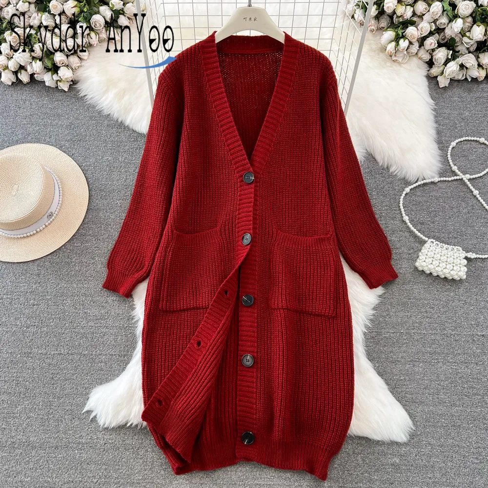 Autumn Winter Knitted Vintage Women's Sweater V-Neck Long Sleeve Cardigan Top Loose Lazy Style Long Sweaters Knitwears Coat
Autumn Winter Knitted Vintage Women's Sweater V-Neck Long Sleeve Cardigan Top Loose Lazy Style Long Sweaters Knitwears Coat