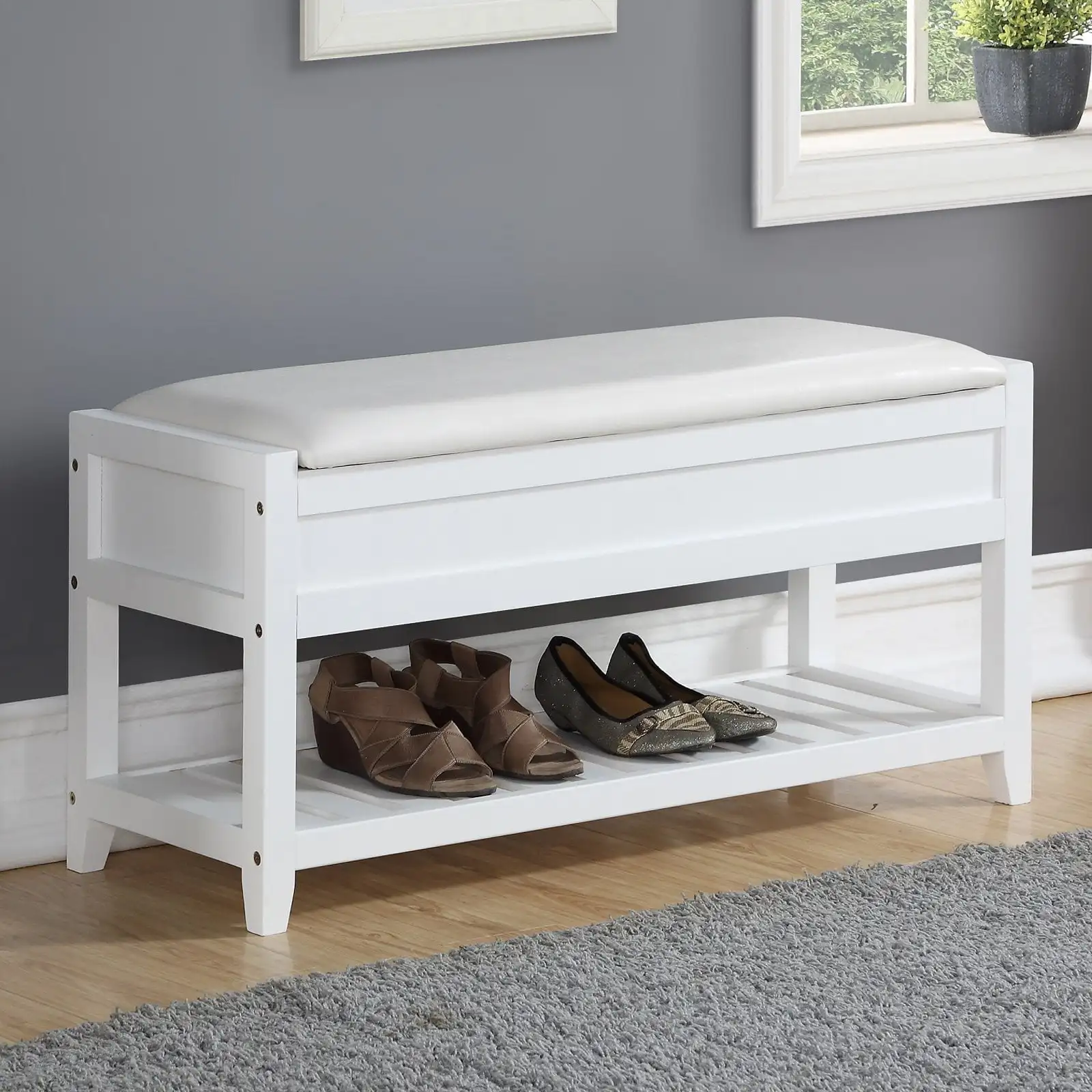 Roundhill Furniture Rouen Storage Bench White Upholstered seat Decoration matching storage space white frame
Roundhill Furniture Rouen Storage Bench White Upholstered seat Decoration matching storage space white frame