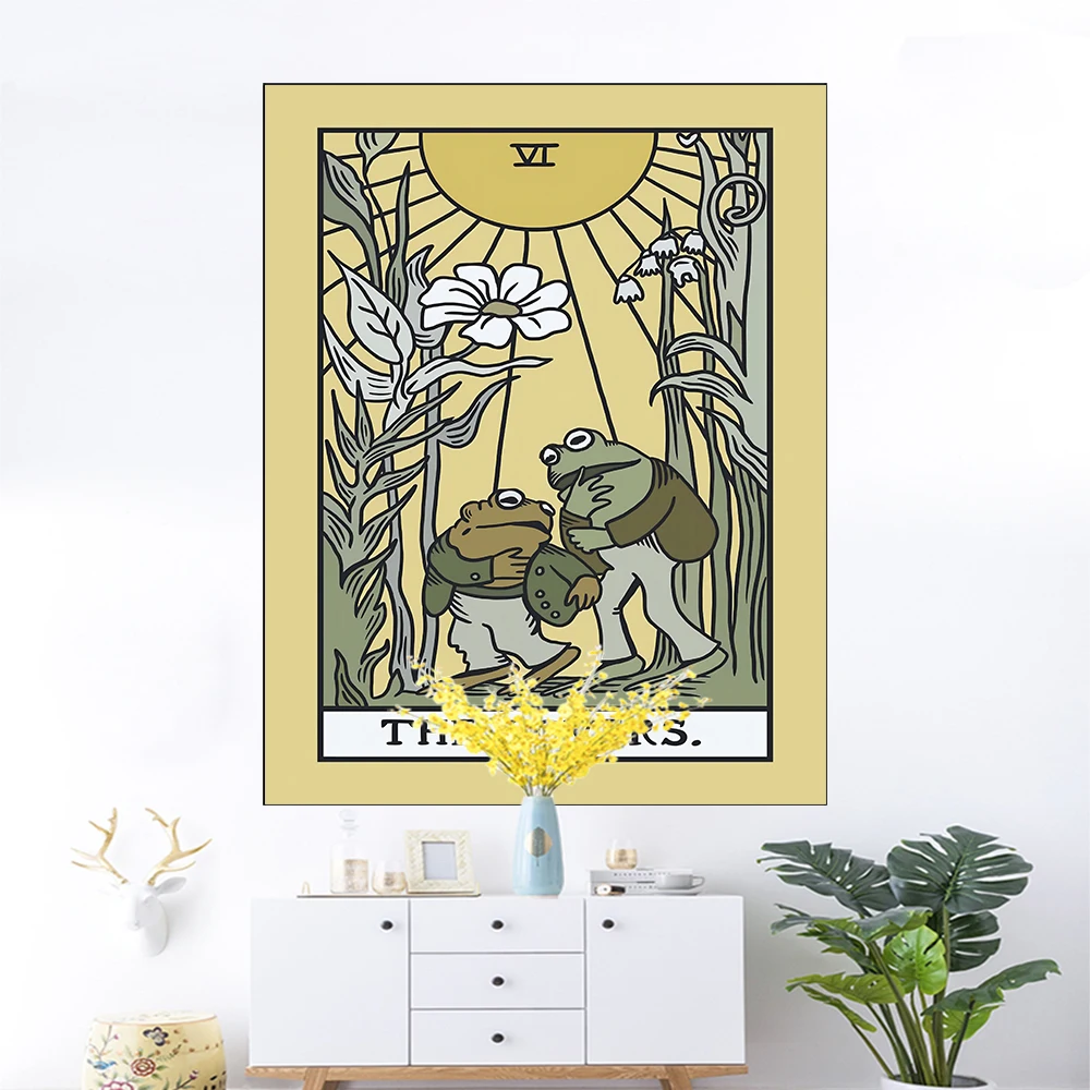 

Psychedelic Frog Tarot Tapestry Wall Hanging the lovers sun flower Aesthetic Tapestries Botanical Hippie Home Decor Wall Cloth