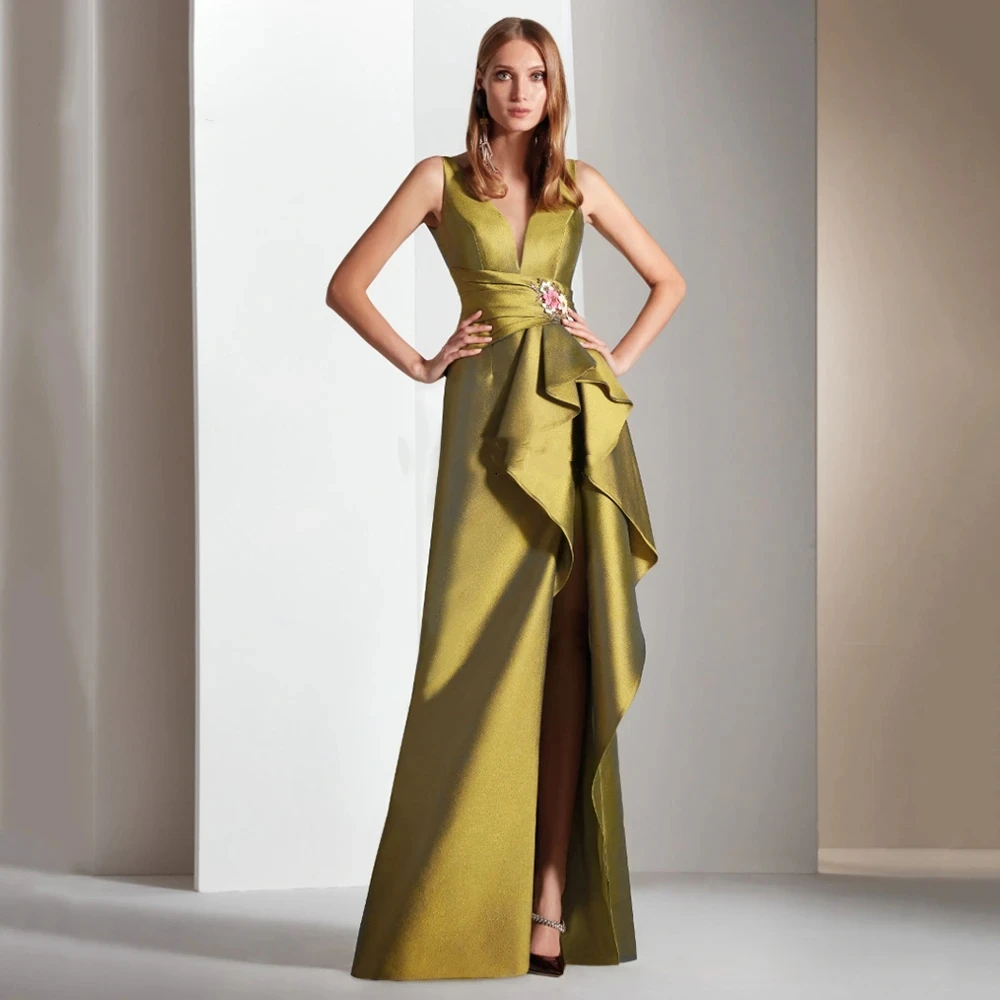 Elegant Evening Dress New Fashion Deep V-neck Gold Mermaid Satin Prom Gowns High Split Backless Party Dresses Vestidos de Fiesta
Elegant Evening Dress New Fashion Deep V-neck Gold Mermaid Satin Prom Gowns High Split Backless Party Dresses Vestidos de Fiesta
