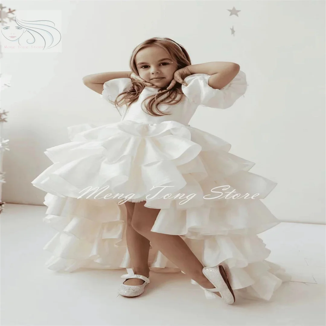 

Платье для девочки с цветочным рисунком, свадебное многослойное бальное платье с рукавами-фонариками, элегантное детское платье принцессы для первого причастия на день рождения