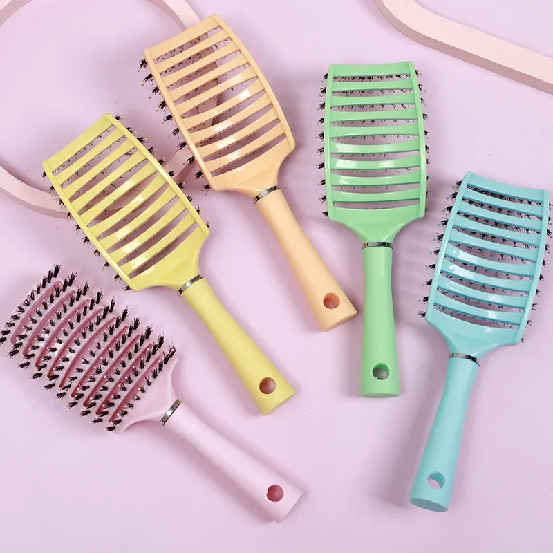 

Candy colored large curved hair comb pig mane straight hair plastic comb parallel hair massage rib comb