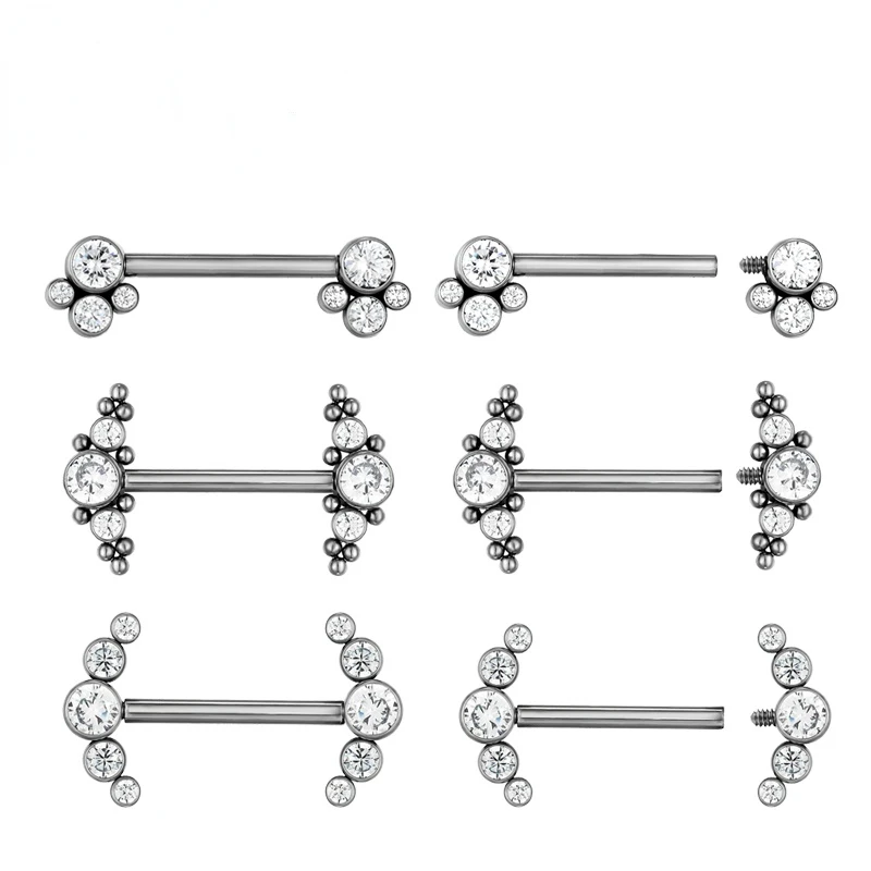 

1 шт. ASTM F136 титановый пирсинг сосков с внутренней резьбой 14 г кубический цирконий камень кольцо для сосков бар 16 мм украшения для тела для женщин