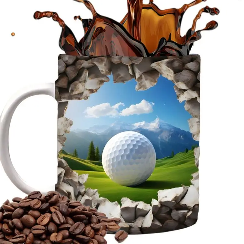 

3D Golf Ball Mugs Ceramic Milk Cup With 3D Visual Design Dishwasher Safe Golf Lovers Gifts Coffee Mugs Microwavable Coffee Cups