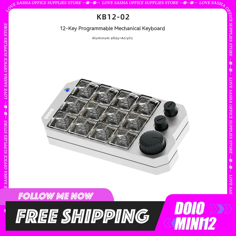 

DOIO KB12-02 Mini Keyboard Three Customize Knob Hot Swap Aluminium Designer Mechanical Keyboard RGB Portable QMK VIA Mac Office