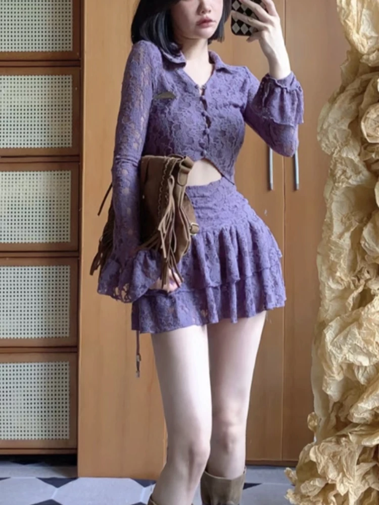Purple France Vintage Two Piece Set Women Summer Lace Sexy Mini Skirt Suit Female Korean Fashion Hight Waist Skirt Suit 2023 New
Purple France Vintage Two Piece Set Women Summer Lace Sexy Mini Skirt Suit Female Korean Fashion Hight Waist Skirt Suit 2023 New