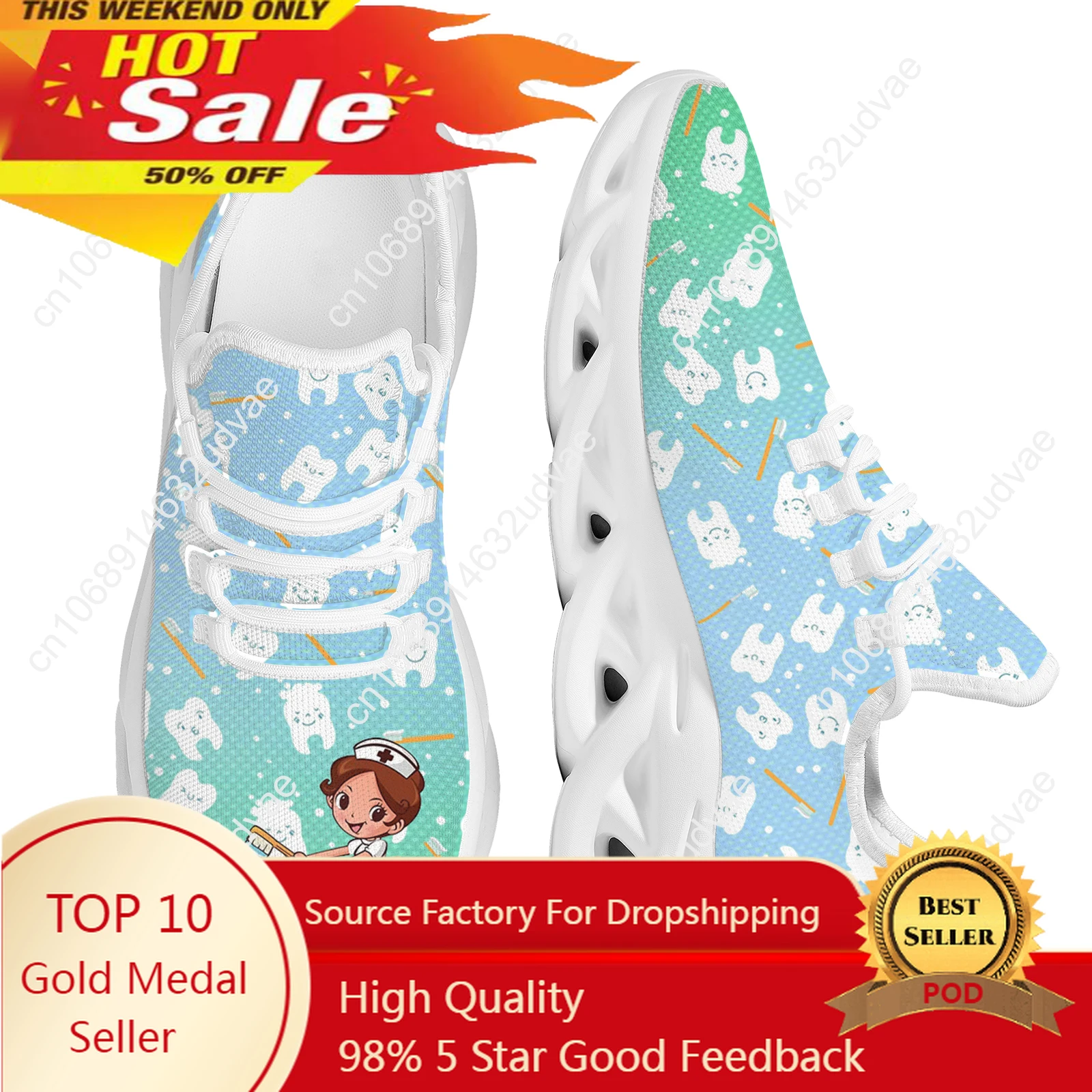 

Women Casual Shoes Cute Teeth and Nurse Cartoon Lightweight Mesh Swing Sneakers for Ladies Tennis Sneakers Zapatilla