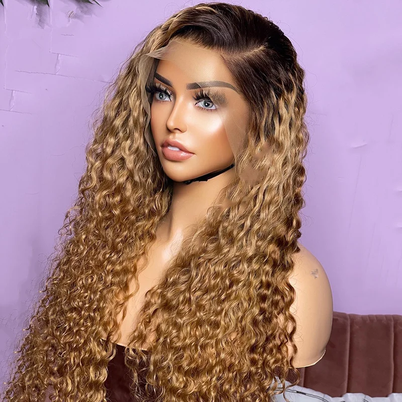 

180%Density Soft Natural Hairline Ombre Blonde 26“Long Kinky Curly Lace Front Wig for Women BabyHair Glueless Preplucked Daily