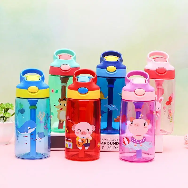 

Water Bottle With Straw Flip-up Leakproof Kids Cartoon Drinking Bottle Portable Kids Thermos With Straw Water Bottle For School